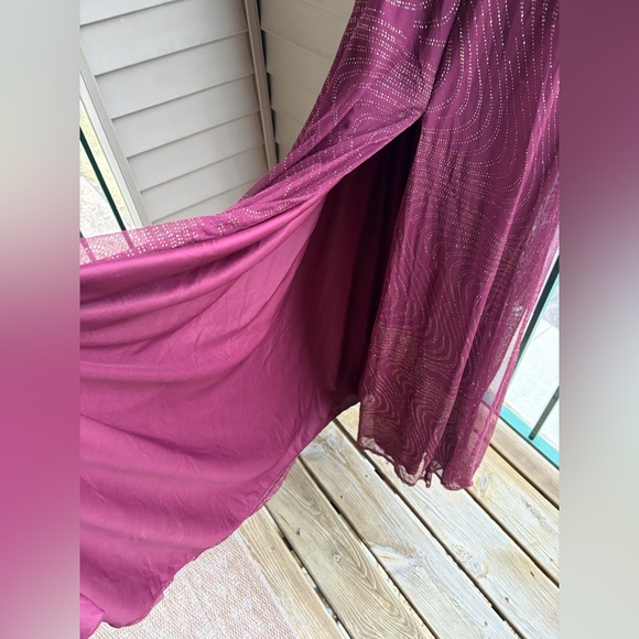 🆕✨ Xtraordinary Burgundy Wine Gold Maxi Dress Size 11 Evening Gown Long Flowy - Picture 11 of 17
